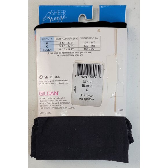 Sheer Breeze Comfort Waistband By Gildan Black Tights Size C - Picture 2 of 3